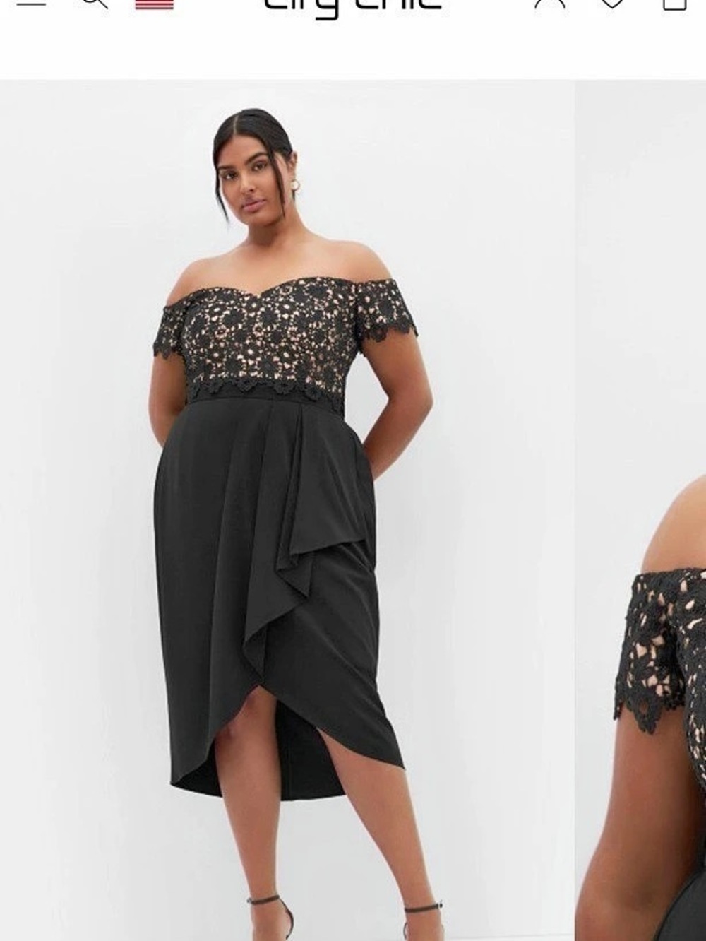 City Chic Lace Glamour Midi Dress Black & Tan Size 20